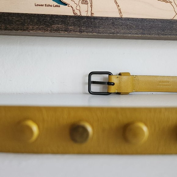 Jil Sander Genuine soft Leather saffron yellow studded belt Sz 80 Italy - Picture 5 of 10